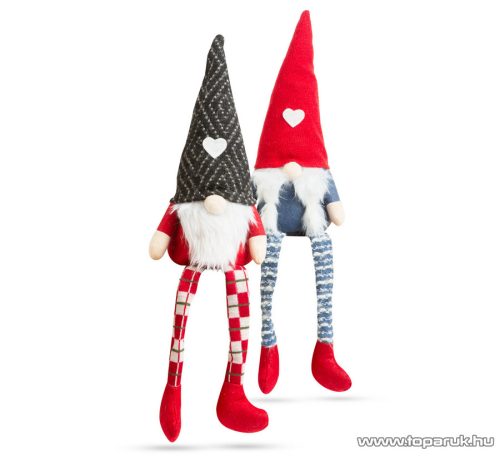Karácsonyi skandináv manó dekoráció lógó lábakkal, piros sapkával, 50 cm magas