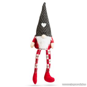   Karácsonyi skandináv manó dekoráció lógó lábakkal, szürke sapkával, 50 cm magas