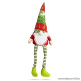   Karácsonyi skandináv manó dekoráció lógó lábakkal, zöld-piros sapkával, 50 cm magas