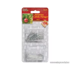   Karácsonyfadísz, szaloncukor akasztó, ezüst színű, 150 db/csomag (58059C)