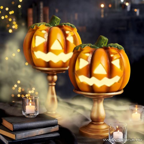 Halloweeni LED-es szolár tök, 15 x 15 cm (58122)