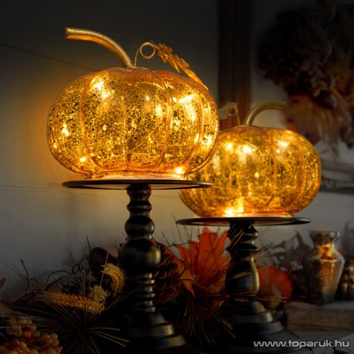 Halloweeni LED-es tök, elemes, világító töklámpás, 11 cm (58132)