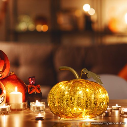 Halloweeni LED-es tök, elemes, világító töklámpás, 11 cm (58132)