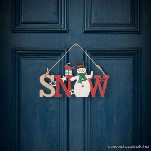 Karácsonyi felakasztható fa dekoráció, ajtódísz Snow felirattal, 17 x 9 cm (58250B)