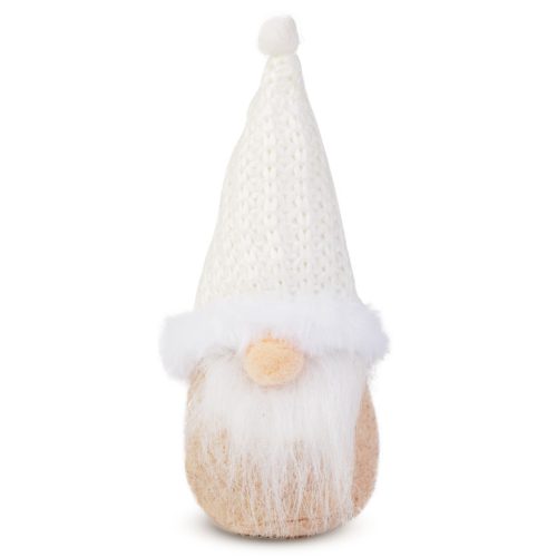Karácsonyi skandináv manó dekoráció, fehér sapkával, 17 cm magas