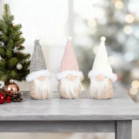   Karácsonyi skandináv manó dekoráció, rózsaszín sapkával, 17 cm magas