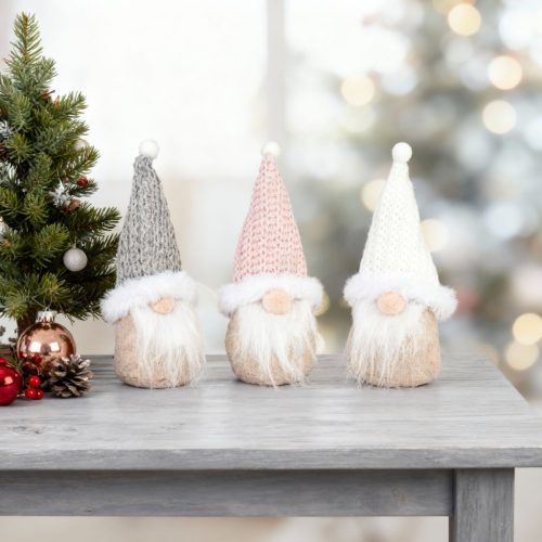 Karácsonyi skandináv manó dekoráció, rózsaszín sapkával, 17 cm magas