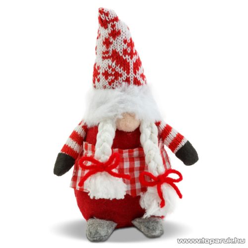 Karácsonyi skandináv manó dekoráció, hópehely mintás sapkával, 20 cm magas (58348)