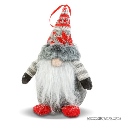 Karácsonyi skandináv manó dekoráció, skandináv mintás sapkával, 20 cm magas (58348)