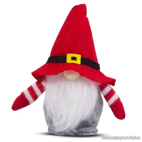 Karácsonyi skandináv manó dekoráció, piros sapkával, 15 cm magas 