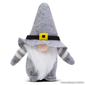   Karácsonyi skandináv manó dekoráció, szürke sapkával, 15 cm magas 