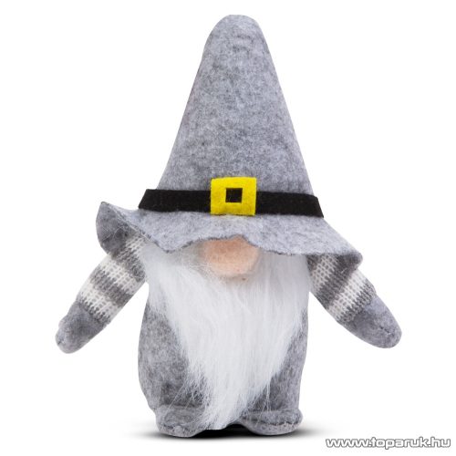 Karácsonyi skandináv manó dekoráció, szürke sapkával, 15 cm magas 