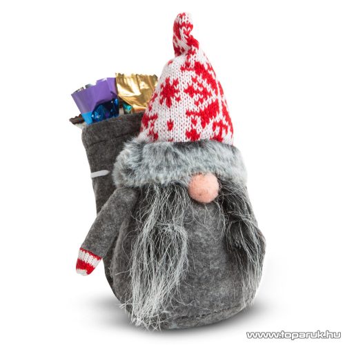 Karácsonyi skandináv manó dekoráció, hópehely mintás sapkával, 20 cm magas 