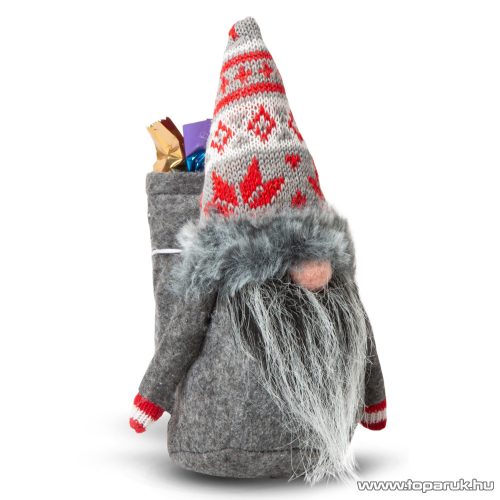 Karácsonyi skandináv manó dekoráció, skandináv mintás sapkával, 20 cm magas 