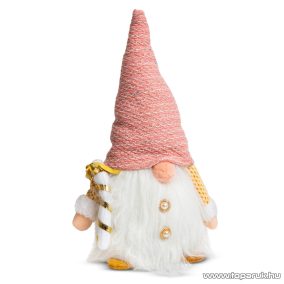   Karácsonyi skandináv manó dekoráció, rózsaszín sapkával, 28 cm magas 