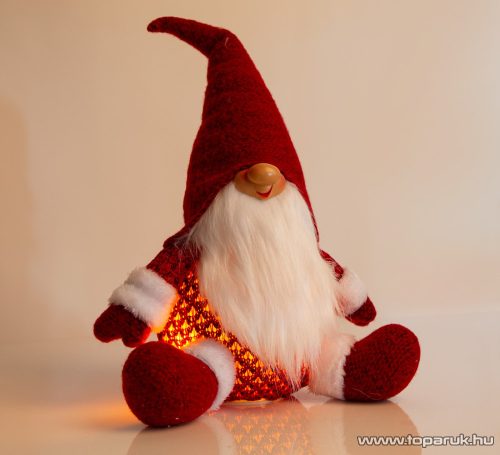 Karácsonyi skandináv LED-es manó dekoráció, piros sapkával, 35 cm magas