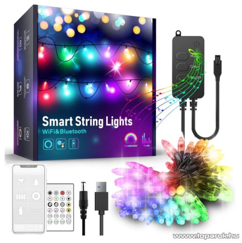 Garden of edeN 58380 Kültéri Smart USB RGB LED-es okos fényfüzér Wi-Fi és Bluetooth kapcsolattal, 50 db színes LED, 5 m