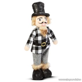   Karácsonyi diótörő baba dekoráció, fekete-fehér kockás ingben, 47 cm magas (58726A)