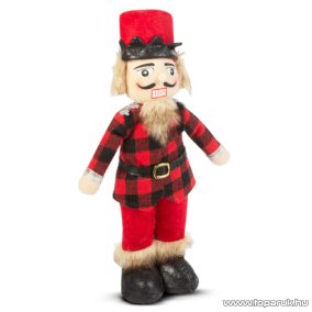   Karácsonyi diótörő baba dekoráció, fekete-piros kockás ingben, 47 cm magas (58726B)