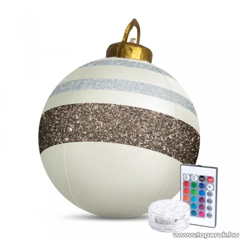 Kültéri felfújható RGB LED-es óriás karácsonyi gömb távirányítóval, fehér / barna színű, 60 cm (58740A)