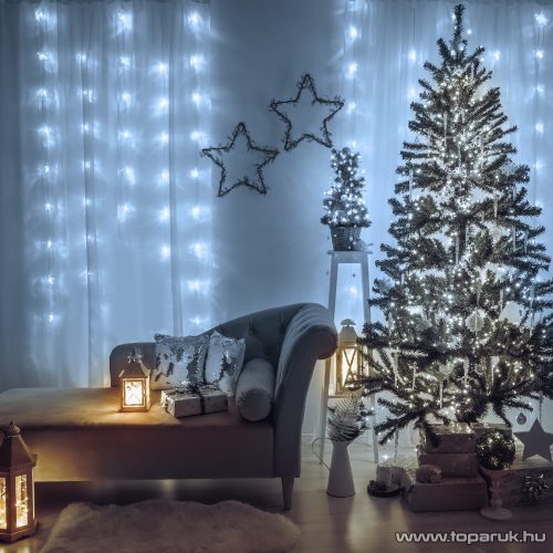 Family Decor 58901B Kültéri toldható hálózati fényfüggöny, 200 db hidegfehér LED-del, 8 programos, IP44, 4,2 m