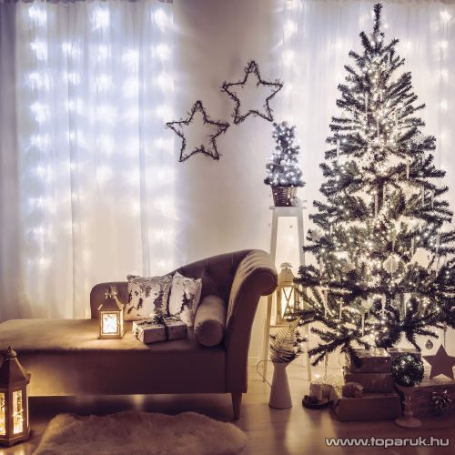 Family Decor 58901C Kültéri toldható hálózati fényfüggöny, 200 db középfehér LED-del, 8 programos, IP44, 4,2 m