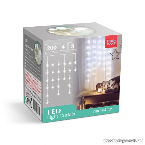 Family Decor 58901C Kültéri toldható hálózati fényfüggöny, 200 db középfehér LED-del, 8 programos, IP44, 4,2 m