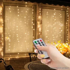   Family Decor 58906A Kültéri távirányítható hálózati fényfüggöny, 100 db melegfehér LED-del, 8 programmal, 300 x 100 cm