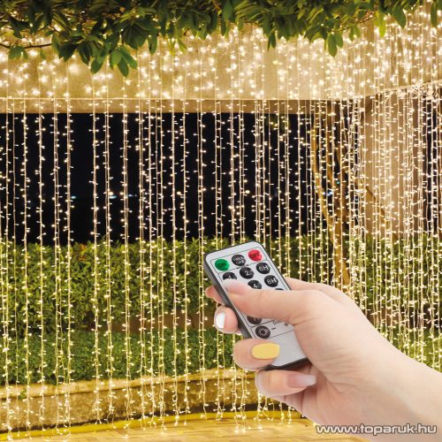 Family Decor 58907A Kültéri távirányítható hálózati fényfüggöny, 300 db melegfehér LED-del, 8 programmal, 300 x 300 cm