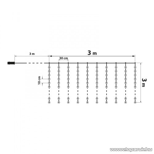 Family Decor 58907A Kültéri távirányítható hálózati fényfüggöny, 300 db melegfehér LED-del, 8 programmal, 300 x 300 cm