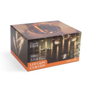   Kültéri LED-es jégcsap füzér, fényfüggöny 180 db melegfehér LED-del, 350 x 70 cm (58915)
