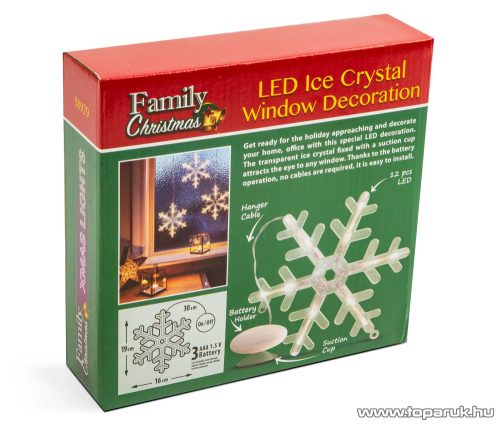 Beltéri LED-es világító hópehely dekoráció, melegfehér, 16 x 19 cm (58929)