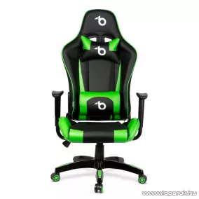   bemada BMD1106GR Ergonómikus kialakítású gamer forgószék, derék- és nyakpárnával, max. 110 kg terhelhetőséggel, zöld / fekete