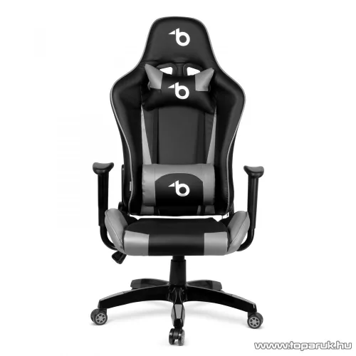 bemada BMD1106GY Ergonómikus kialakítású gamer forgószék, derék- és nyakpárnával, max. 110 kg terhelhetőséggel, szürke / fekete