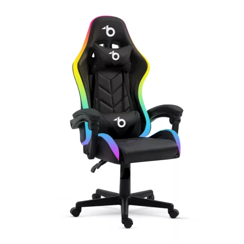 bemada BMD1115BK Irodai forgószék, RGB LED-es világító gamer szék karfával, párnával, max. 120 kg terhelhetőséggel, fekete