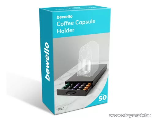 Bewello Fém kávékapszula tartó 50 db Nespresso kapszulához, fiókos, matt fekete (BW1000A)
