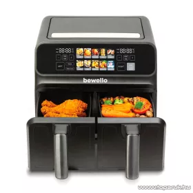   bewello BW1002D XXL Digitális érintőgombos alul-felül fűtőszálas dupla kosaras forrólevegős olaj nélküli légkeveréses Air Fryer sütő, olajsütő, fritőz, 8 literes, 2200 W