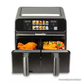   bewello BW1002D XXL Digitális érintőgombos alul-felül fűtőszálas dupla kosaras forrólevegős olaj nélküli légkeveréses Air Fryer sütő, olajsütő, fritőz, 8 literes, 2200 W