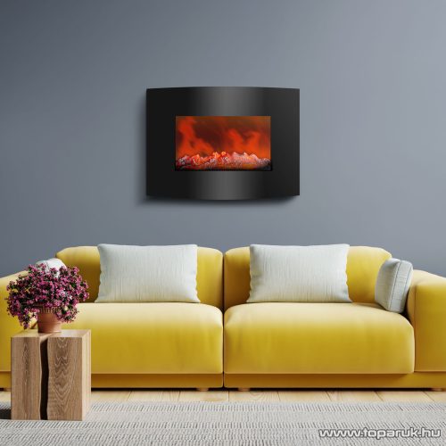 bewello BW2019 Elektromos LED-es, íves fali / szabadonálló kandalló hősugárzó + távirányító, 2000 W, fekete