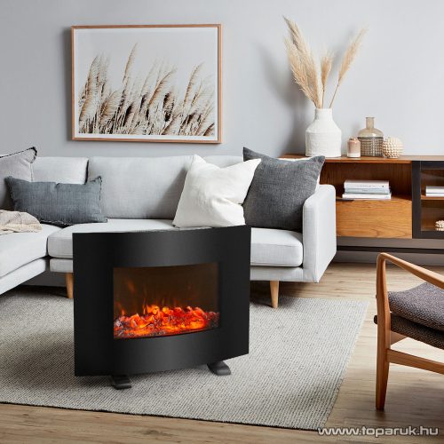 bewello BW2019 Elektromos LED-es, íves fali / szabadonálló kandalló hősugárzó + távirányító, 2000 W, fekete