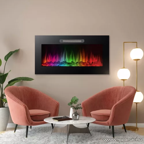 bewello BW2024 Falba beépíthető elektromos RGB LED-es beépíthető kandalló hősugárzó + távirányító, 91 x 15 x 48 cm
