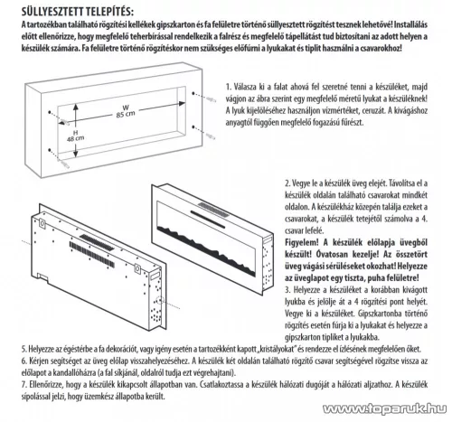 bewello BW2024 Falba beépíthető elektromos RGB LED-es beépíthető kandalló hősugárzó + távirányító, 91 x 15 x 48 cm
