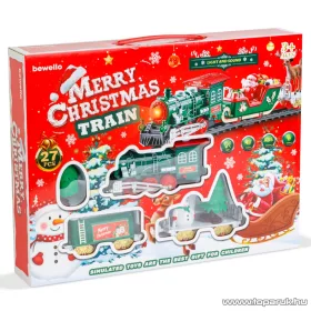   Bewello Merry Christmas Train elemes, világító és hangot adó kisvasút, karácsonyi vonat szett (BW2043)