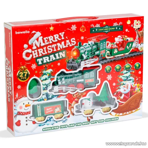 Bewello Merry Christmas Train elemes, világító és hangot adó kisvasút, karácsonyi vonat szett (BW2043)