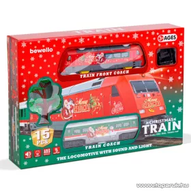   Bewello Christmas Train elemes, világító és hangot adó kisvasút, karácsonyi vonat szett (BW2044)