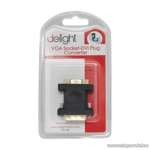 Delight VGA / DVI átalakító VGA aljzat - DVI dugó, aranyozott (05738)