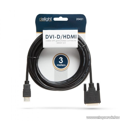 delight DVI-D / HDMI kábel, 3 m, aranyozott csatlakozóval (20381)