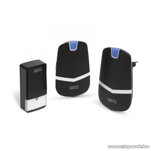 delight Digitális elem és vezeték nélküli kinetic csengő, két vevőegységgel, max. 100 m hatótávolság, fekete (55342BK-2)