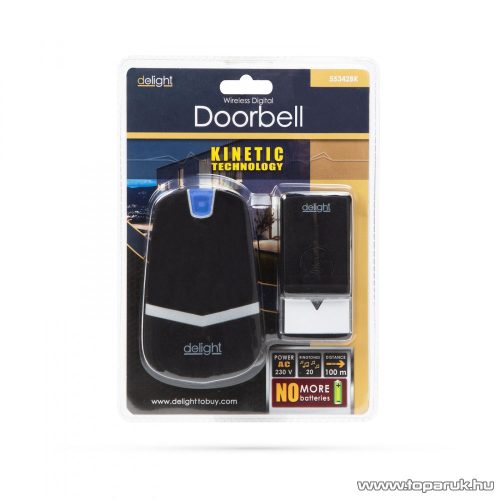delight Digitális elem és vezeték nélküli kinetic csengő, max. 100 m hatótávolság, fekete (55342BK)