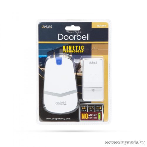 delight Digitális elem és vezeték nélküli kinetic csengő, max. 100 m hatótávolság, fehér (55342WH)